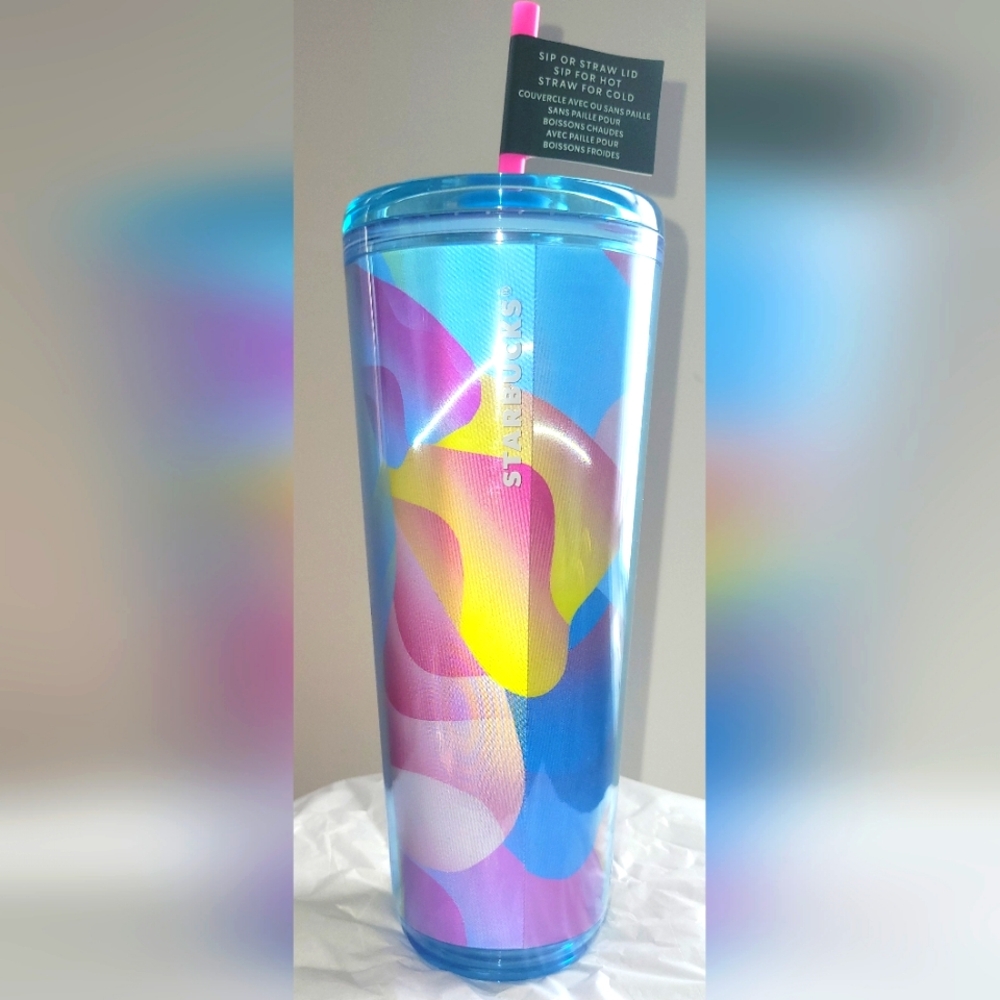 NWT Starbucks Summer 2024 Blue Rainbow Swirl Gradient Petal Hot/Cold Tumbler